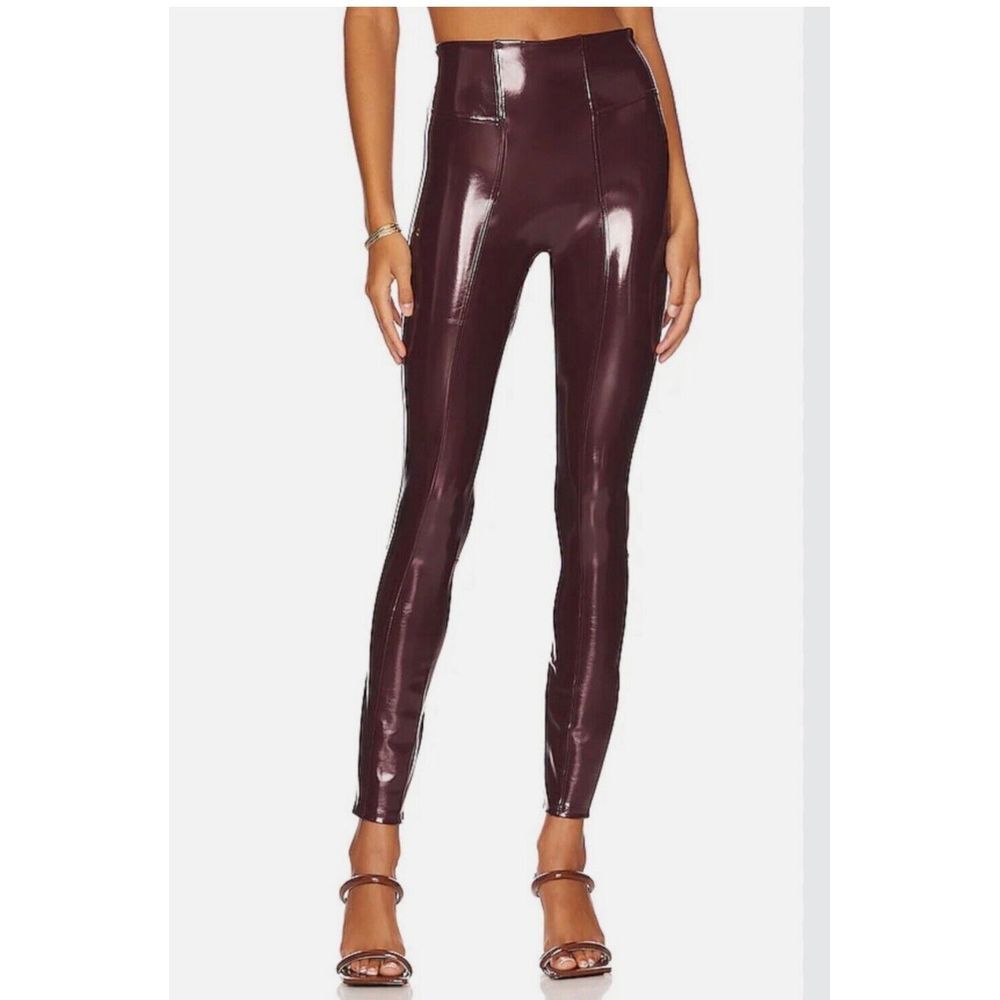 Spanx Faux Patent Leather Leggings Women's Size Petite Medium Ruby NWT $70